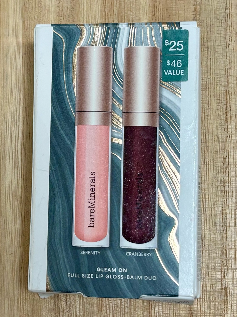 bareMinerals Gleam On Full-Size Lip Gloss-Balm Duo in Serenity & Cranberry